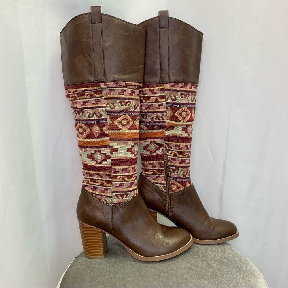 Brown Patterned Knee-High Boots - Picture 9 of 10